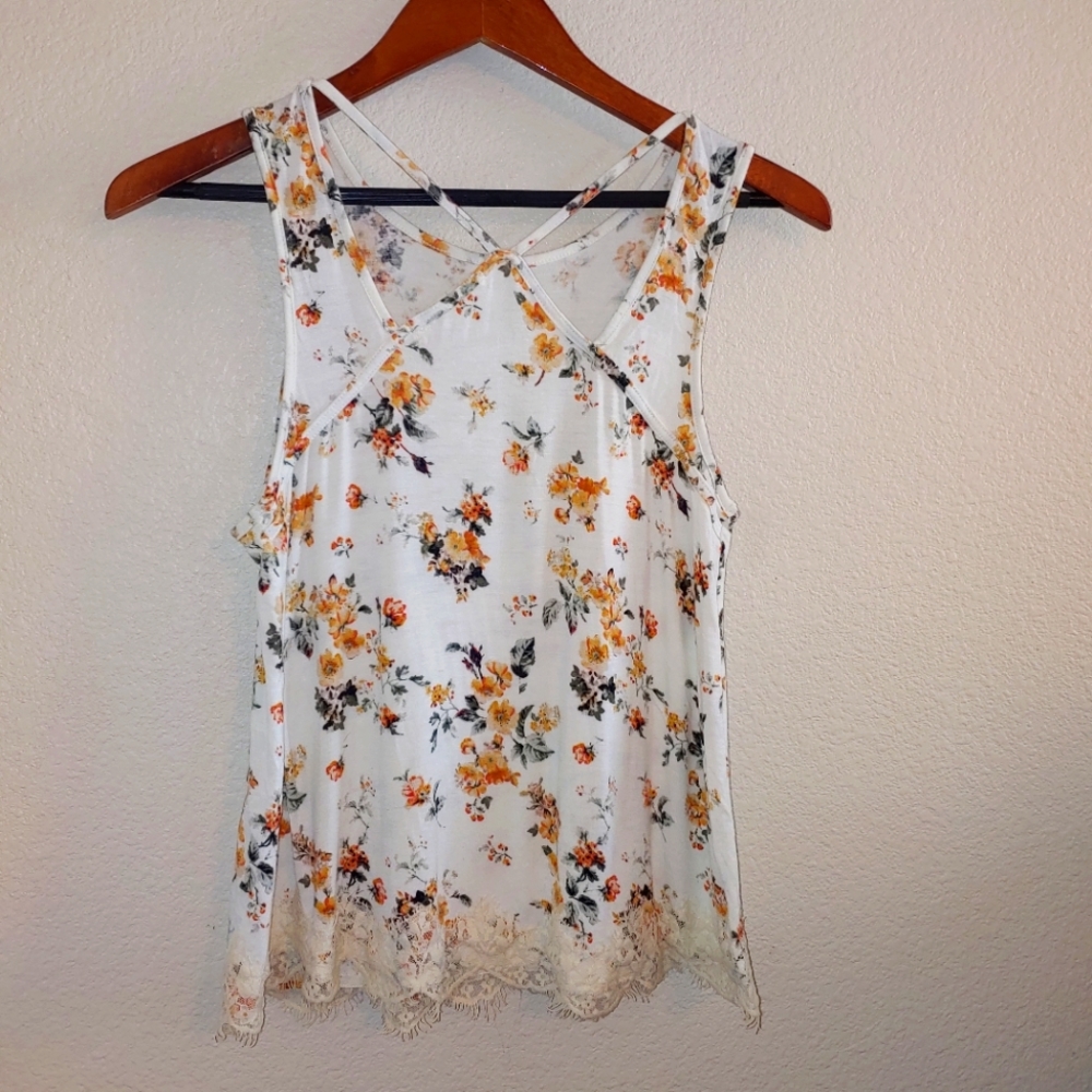 Boho cottage core eyelash lace strappy back top